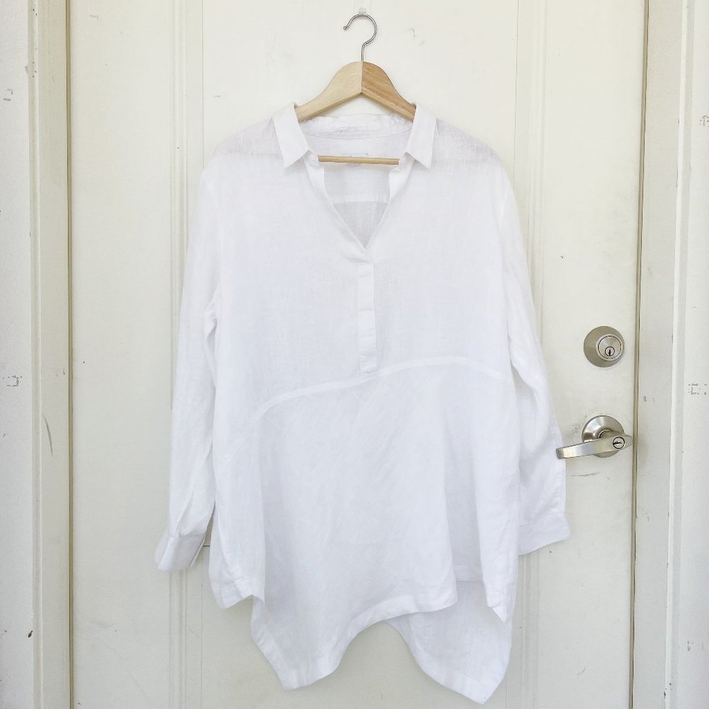 J Jill Linen Asymmetric Tunic Blouse XL Petite